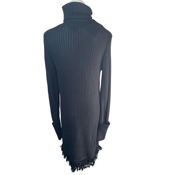 Who What Wear Medium Black Ribbed Knit Turtleneck Sweater Dress Fringe Hem NWT - Picture 10 of 12
